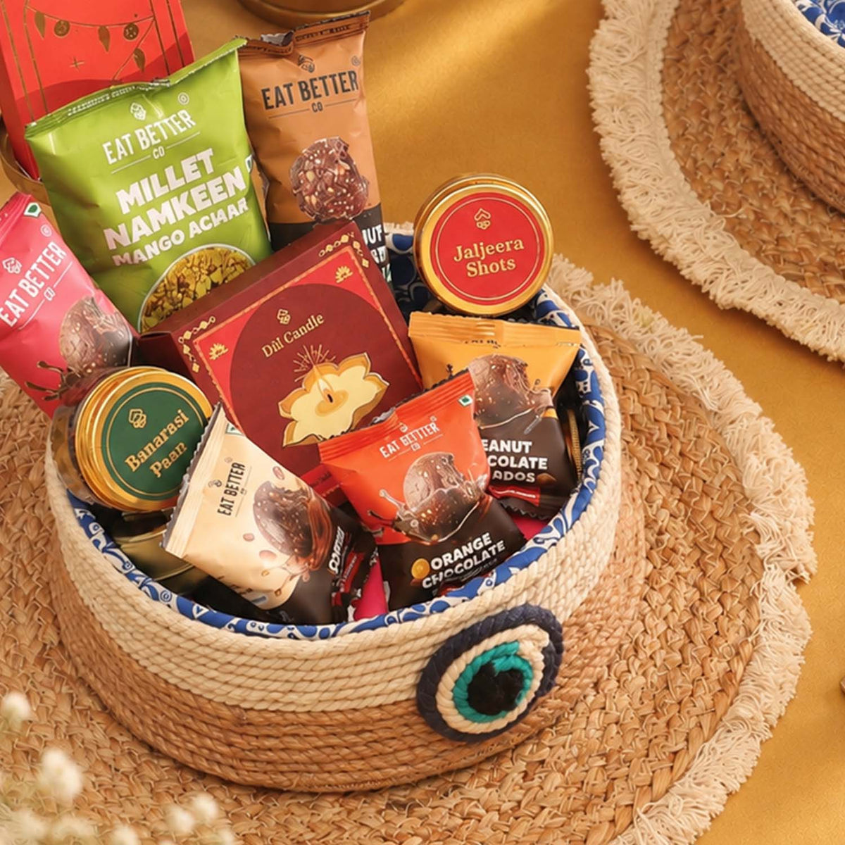 Evil-Eye Diwali Gift Hamper in Jute Tray