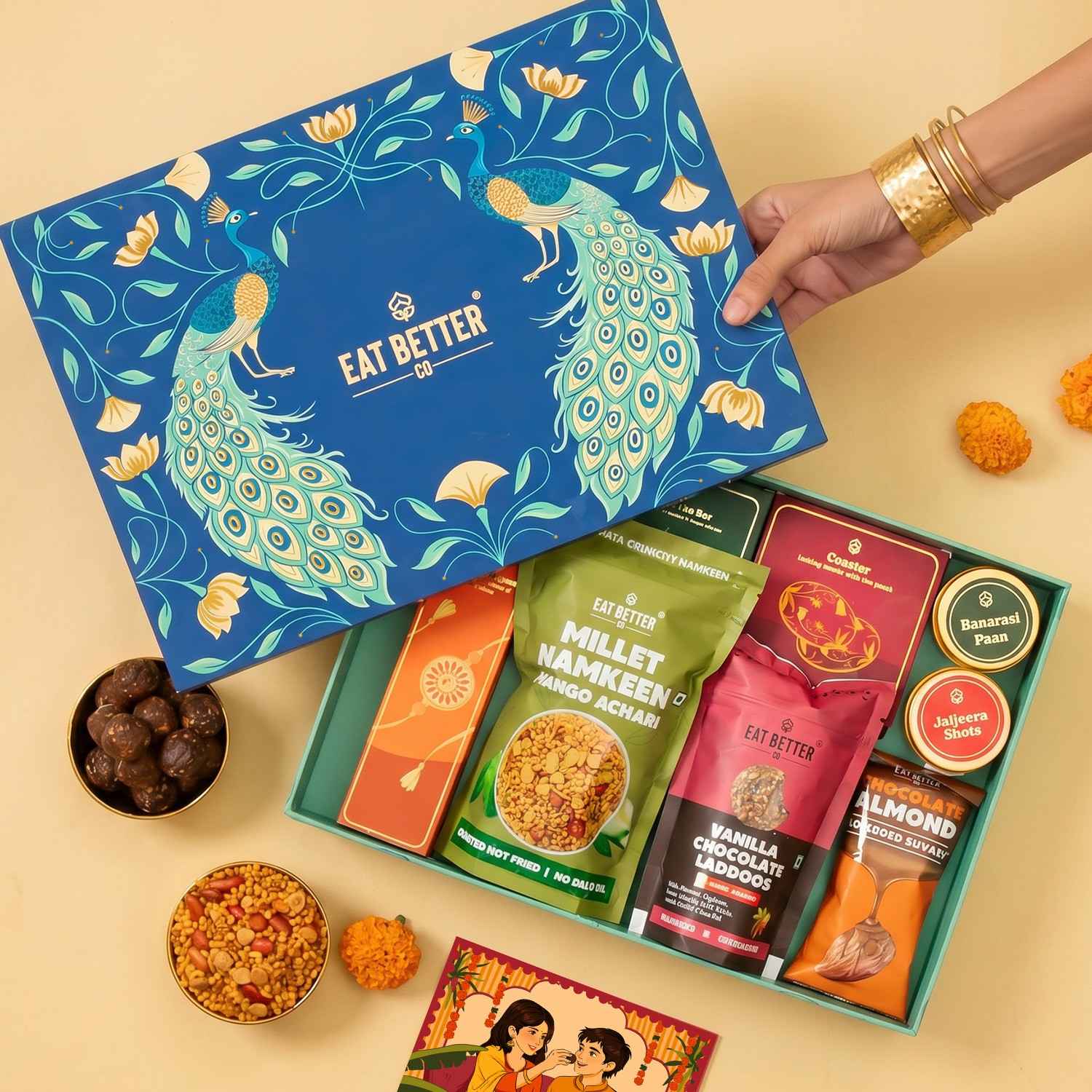 Mayur - 14 Item Rakhi Gift Hamper for Bhaiya Bhabhi