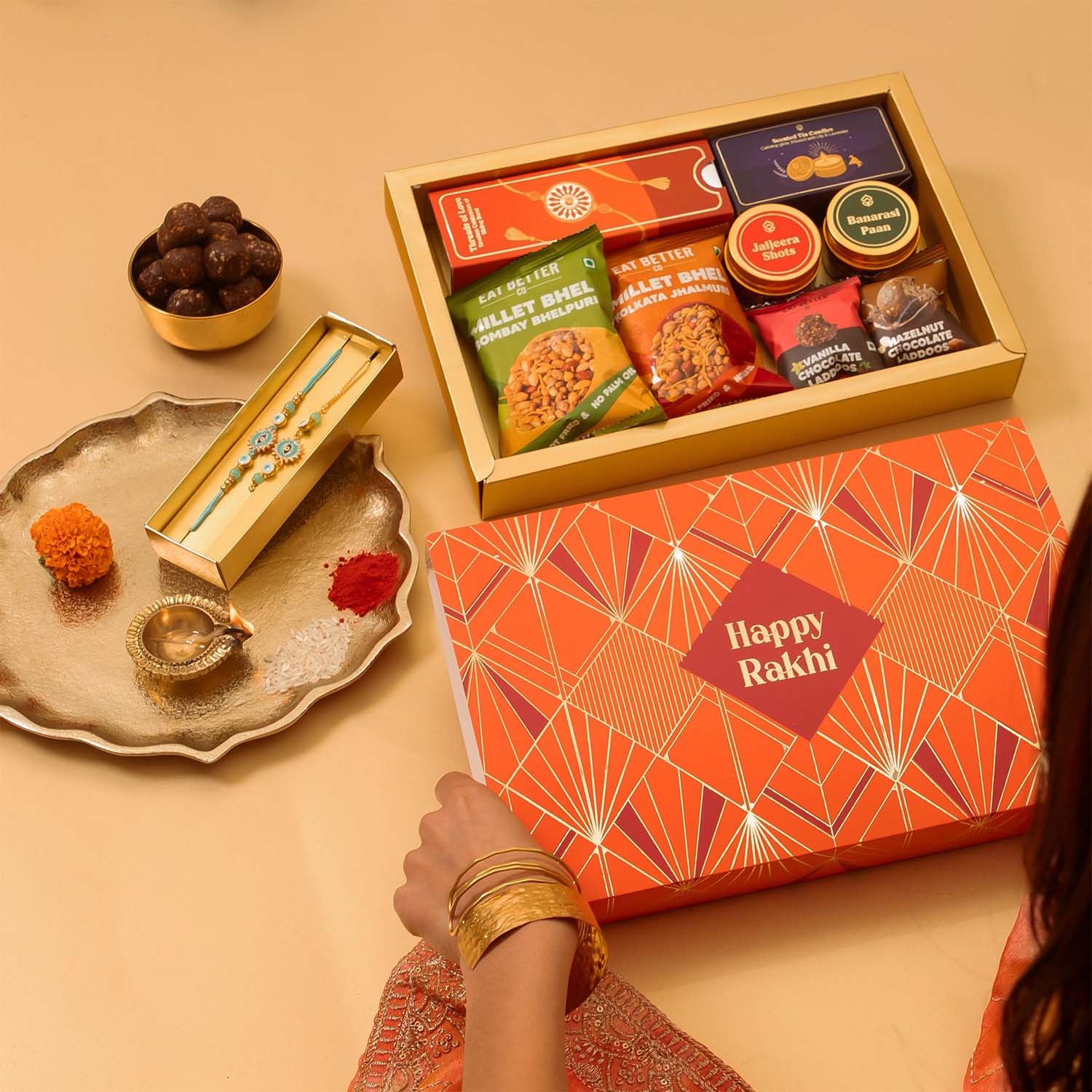 Sneh - 12 Item Rakhi Gift Hamper for Bhaiya Bhabhi