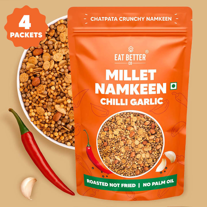 Millet Namkeen - Chilli Garlic - 4 Packets (4 x 100 grams)