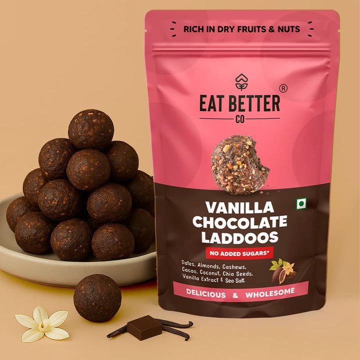 Vanilla Chocolate Laddoos - No Added Sugar | Dates, Dry-Fruits & Nuts Laddoo