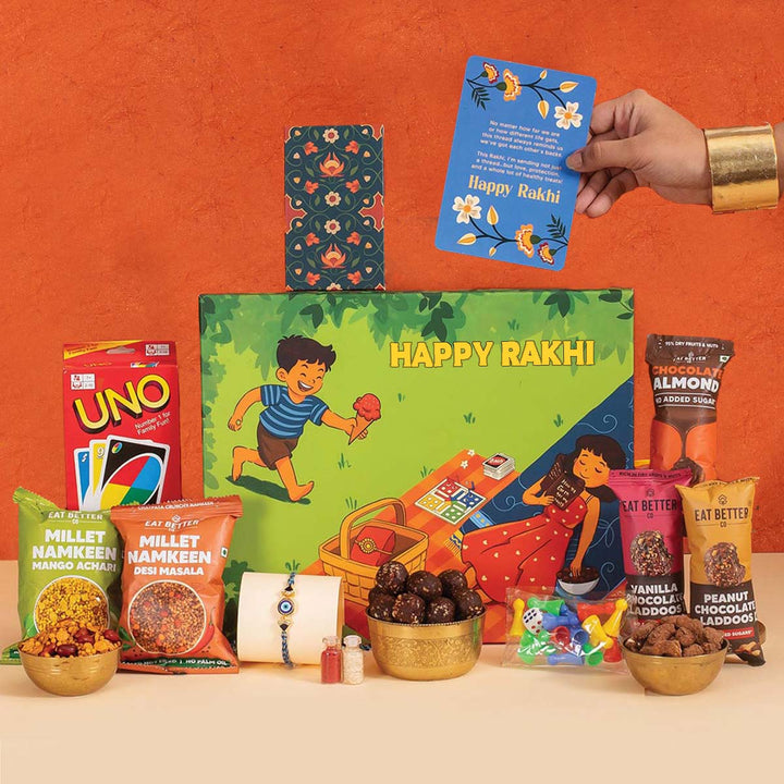Happy Memories Gift Hamper for Brother – 10-Item Celebration Gift with Uno & Ludo
