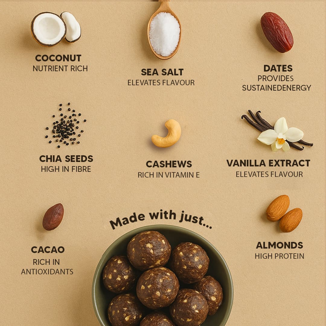 Vanilla Chocolate Laddoos - No Added Sugar | Dates, Dry-Fruits & Nuts Laddoo