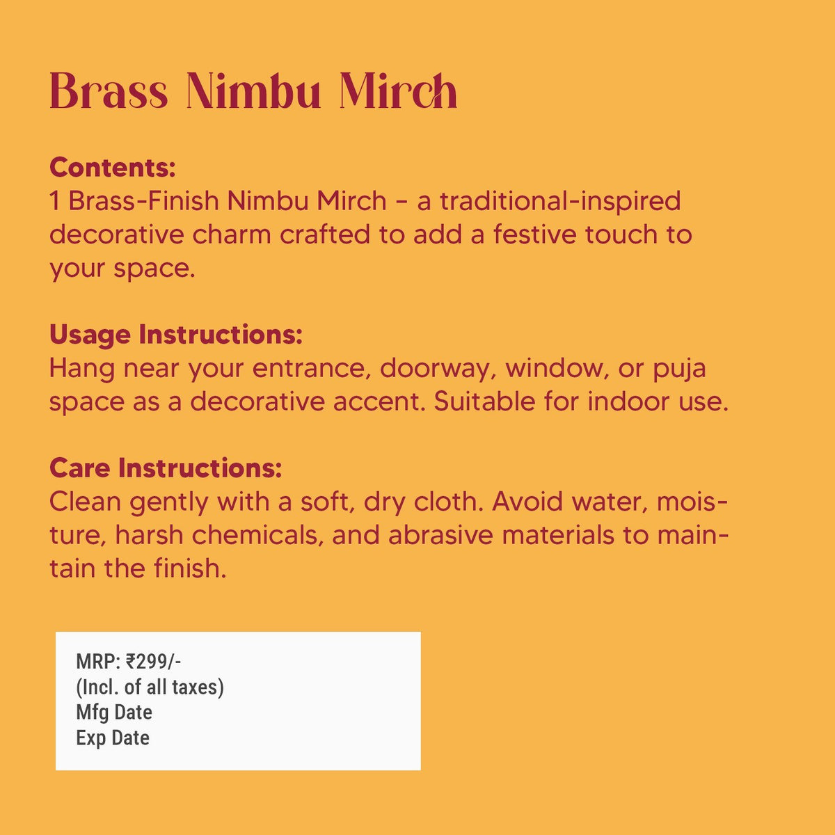 Brass Finished Nimbu Mirchi