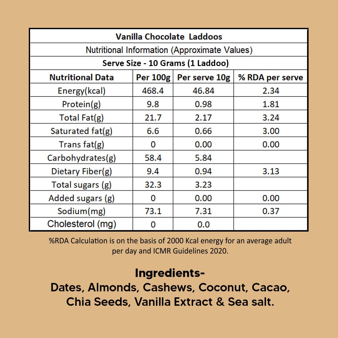 Vanilla Chocolate Laddoos - No Added Sugar | Dates, Dry-Fruits & Nuts Laddoo