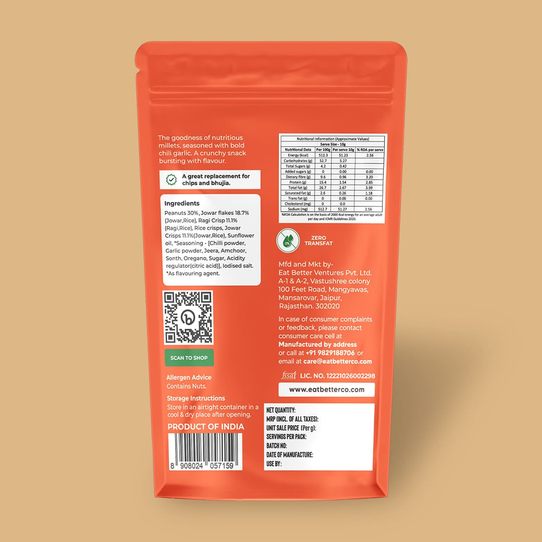 Millet Namkeen - Chilli Garlic - 4 Packets (4 x 100 grams)