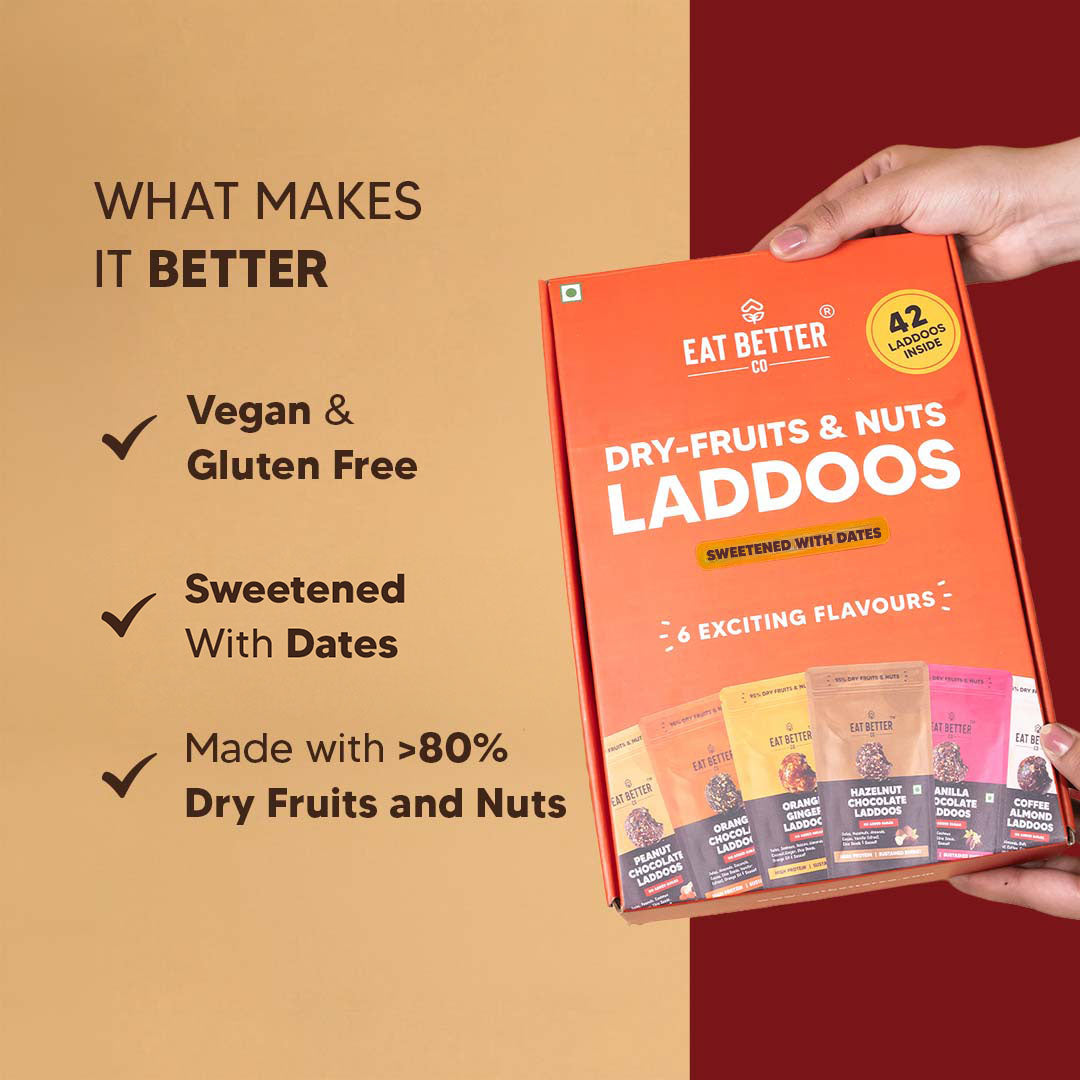 Assorted Laddoo Box - 42 Dry-Fruit Laddoos in 6 Delicious Flavors