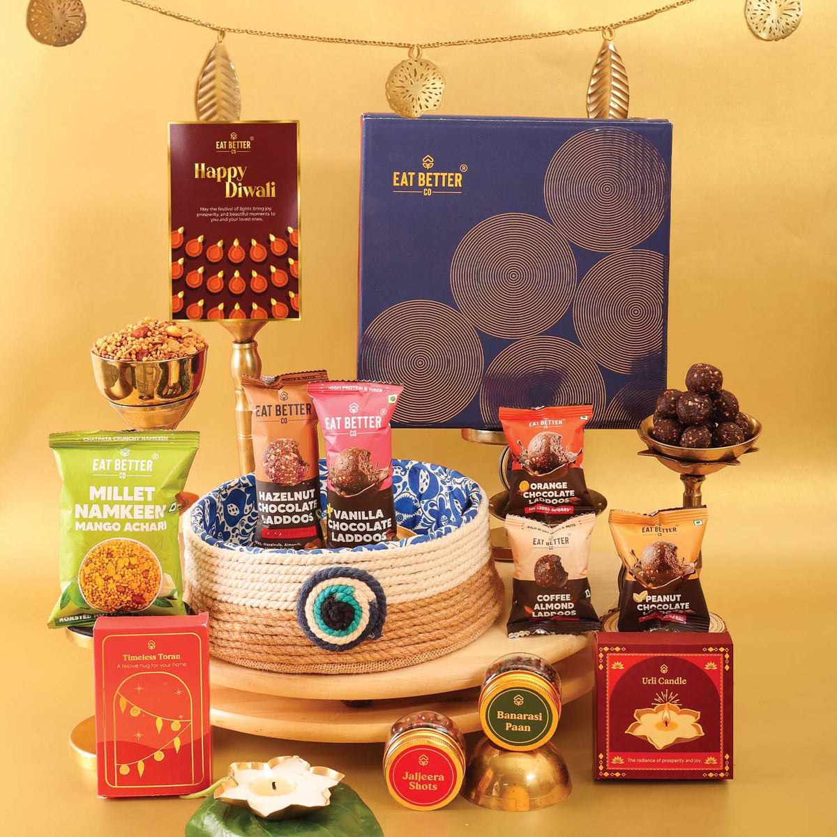 Evil-Eye Diwali Gift Hamper in Jute Tray