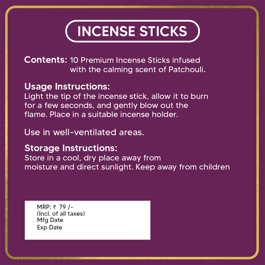 Patchouli Incense Sticks (Pack of 10)