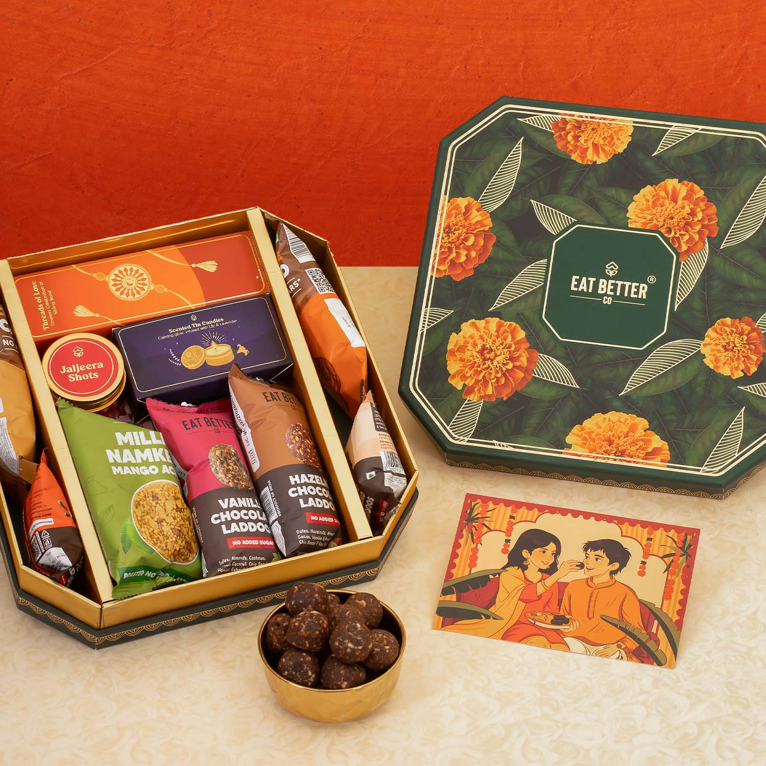 Marigold - 16 Item Rakhi Gift Hamper for Bhaiya Bhabhi