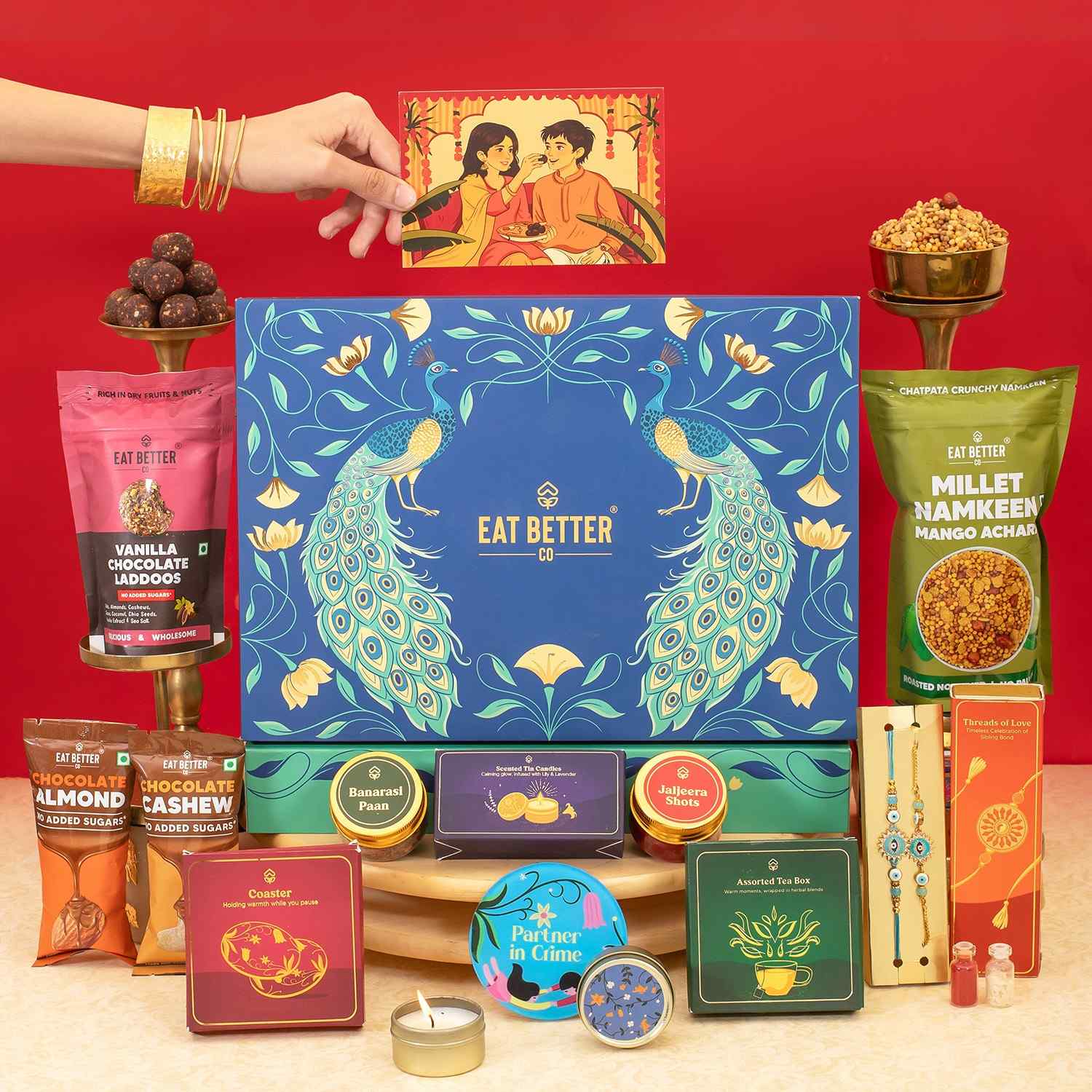 Mayur - 14 Item Rakhi Gift Hamper for Bhaiya Bhabhi