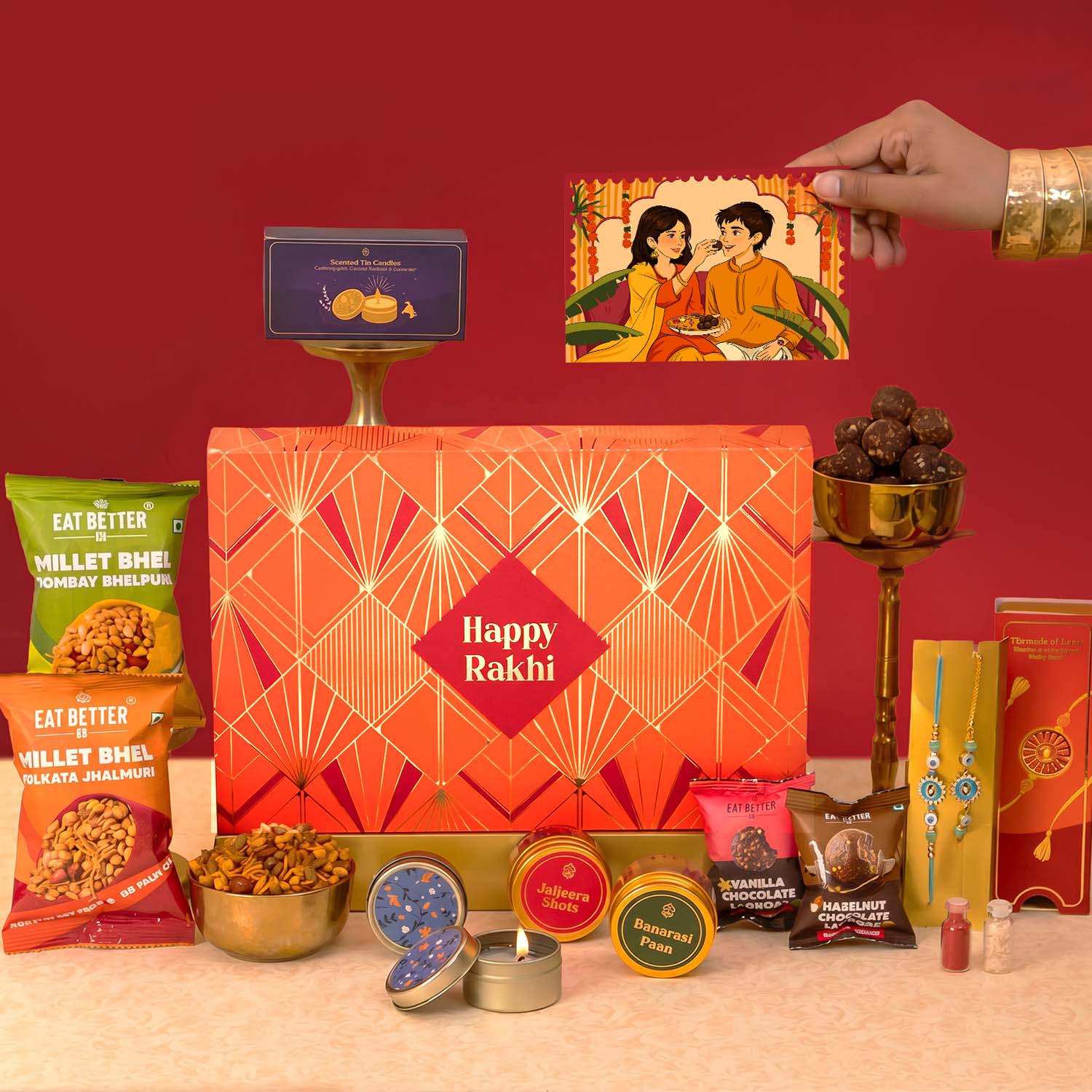 Sneh - 12 Item Rakhi Gift Hamper for Bhaiya Bhabhi