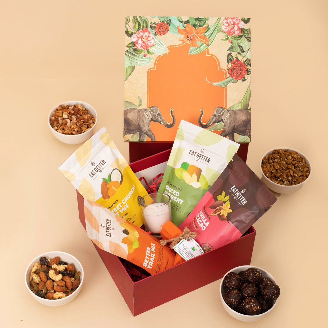 Imperial Gift Hamper - Dry-Fruit Laddoos, Nut Mixes, Candle & more